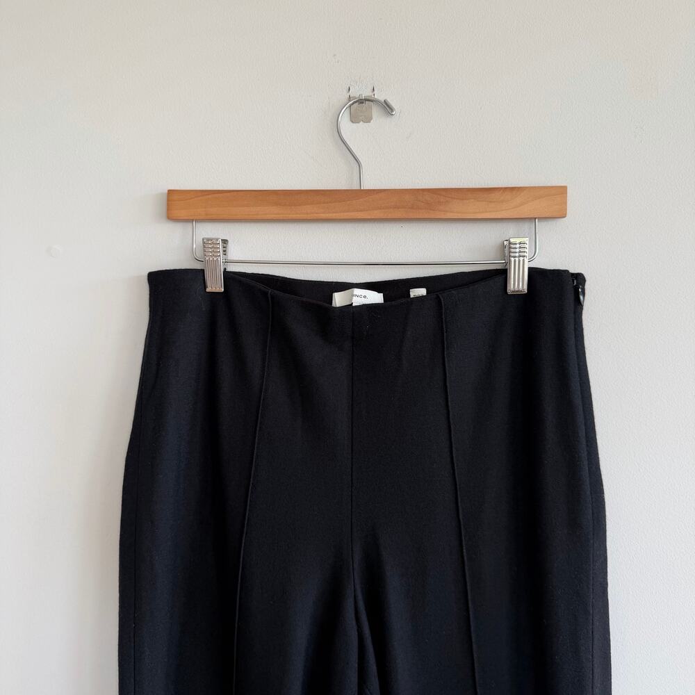 Vince Wool Blend Pintuck Pull-On High Rise Straight Leg Pants Black 10 - Picture 3 of 9